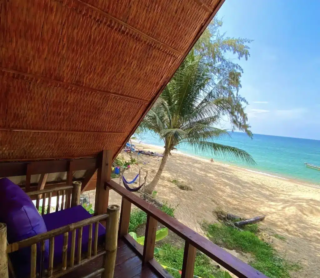 A beach front bungalow in Koh Rong, Cambodia.